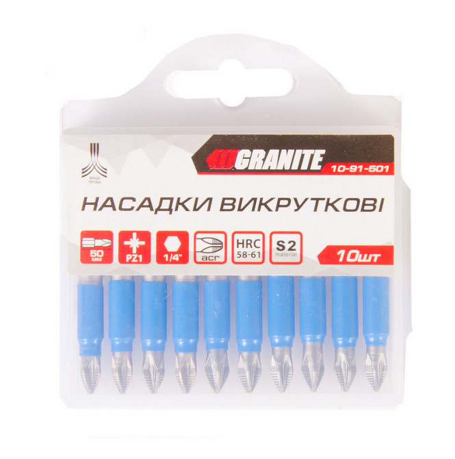 Насадка викруткова GRANITE PZ1 50 мм ¼" S2 набір 10 шт 10-91-501 Коломыя - изображение 4