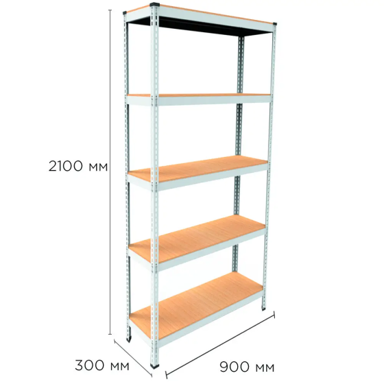Металевий стелаж Emby Light Series (розмір 2100х900x300мм) 5 полиць ДСП до 100кг Білий Київ