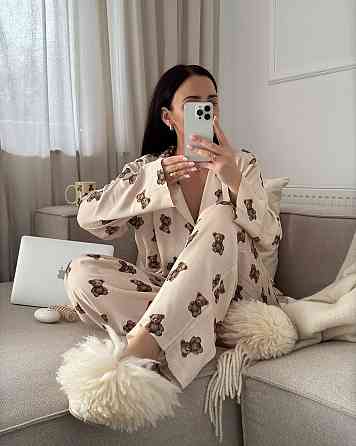 Жіноча легка піжама-двійка з ведмедиками із софту 46/48 Одеса