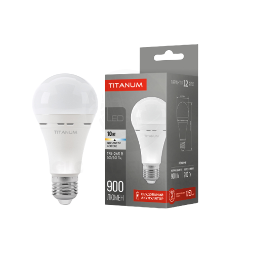 Лампа A68 10W E27 4000К 220V акумуляторна LED Titanum Житомир