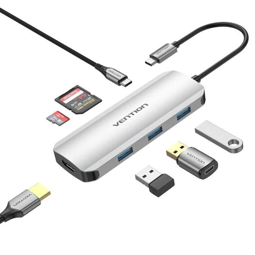 USB-хаб Vention USB-C з HDMI, USB 3.0, SD/TF, 0.15M, Сірий Київ - фото 5