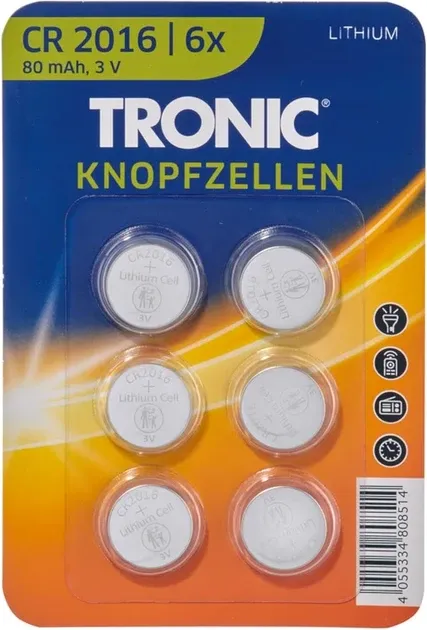 Батарейка Tronic літієва CR2016 блістер 6 шт Полтава - изображение 1