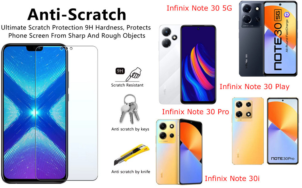 Защитное стекло NeoGlass для Infinix Note 30 5G, Note 30 Play, Note 30 Pro, Note 30i – ультрапрозрачное и Киев - изображение 1