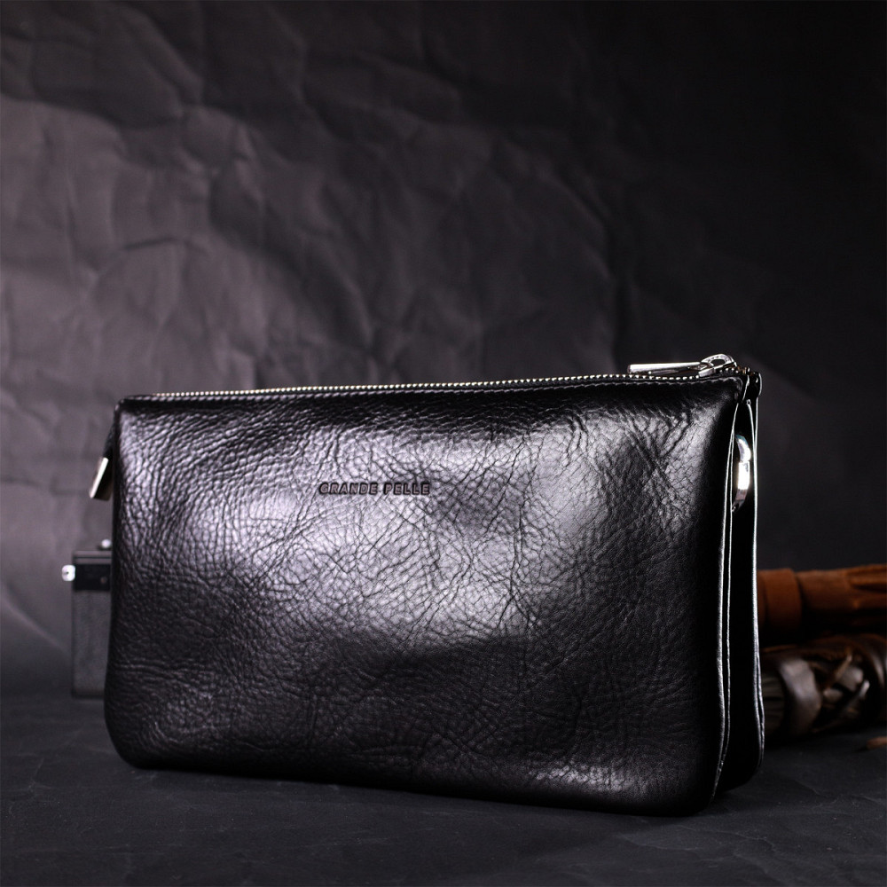 Якісний жіночий клатч із натуральної шкіри Чорний (GRANDE PELLE) Київ - фото 3