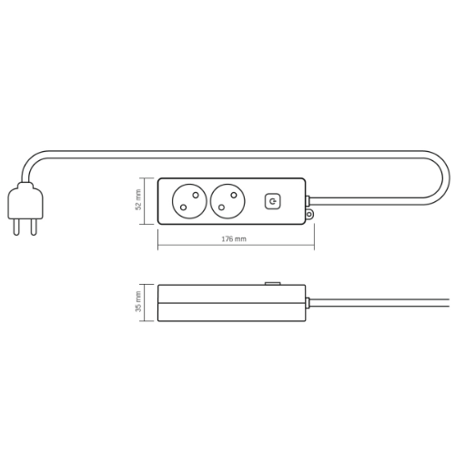 Мережевий подовжувач без заземлення 2 розетки 2м з кнопкою білий Oncord Videx Житомир - изображение 2