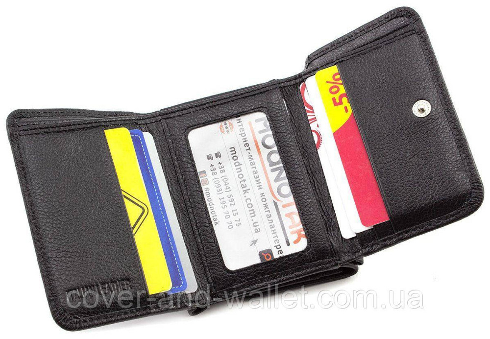 Маленький женский кошелек из натуральной кожи цвет черный ST Leather Киев - изображение 4