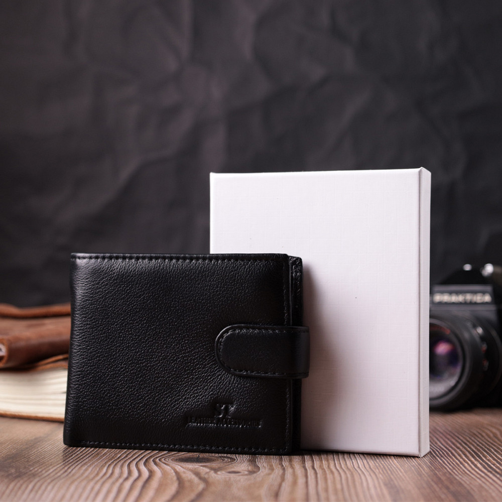 Горизонтальный бумажник среднего размера из натуральной кожи Черный (ST Leather) Киев - изображение 4