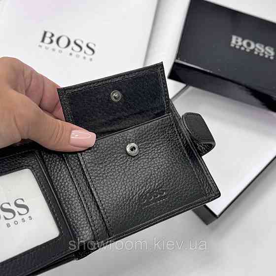 Мужское брендовое портмоне из натуральной кожи на кнопке Boss (6605) Киев