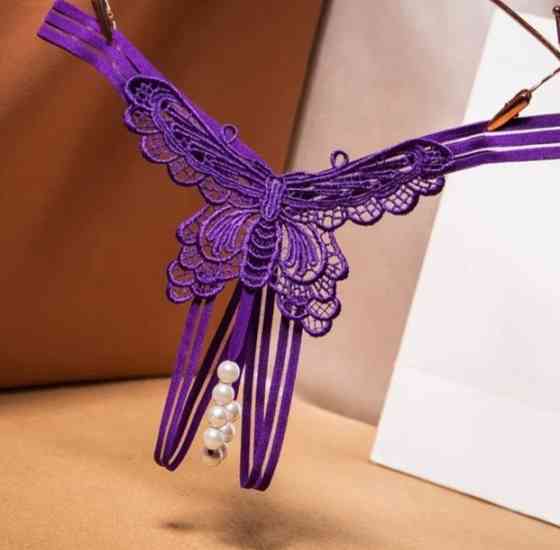 Сексуальні стрінги з метеликом та намистинками універсальний фіолетовий Київ