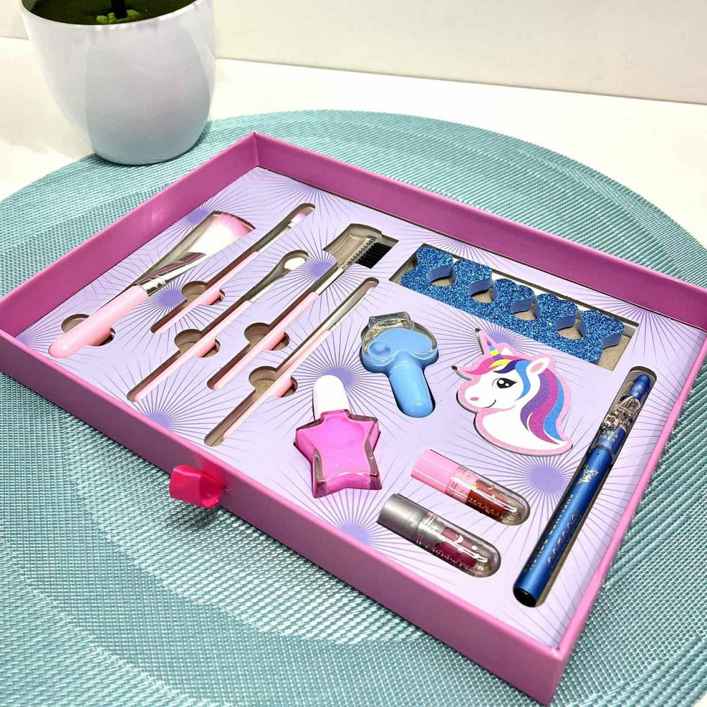 Набір дитячої косметика тіні рум'яна хайлайтер аксесуари лак для нігтів пилочка Рожевий (IG 3146) Чернігів - фото 10