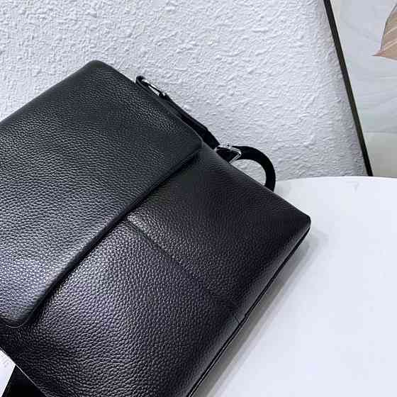 Кожаная мужская сумка через плечо мягкая черная Tiding Bag 12977 Каменское