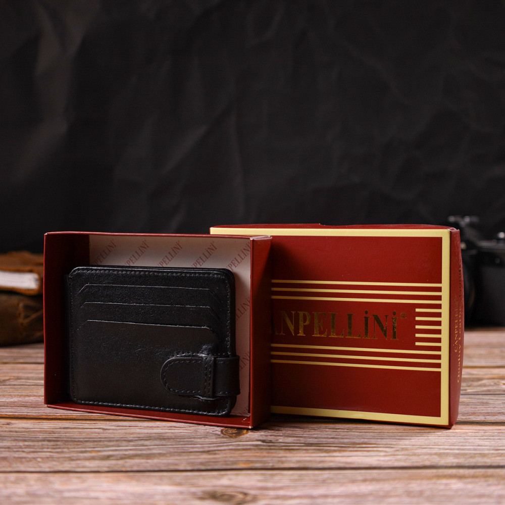 Классический надежный зажим для денег из натуральной гладкой кожи CANPELLINI 21939 Черный Киев - изображение 9