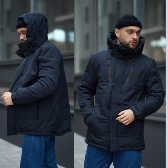 Зимова Чоловіча Куртка Everest Intruder тепла з капюшоном Зима Осінь Темно-Синя Одеса