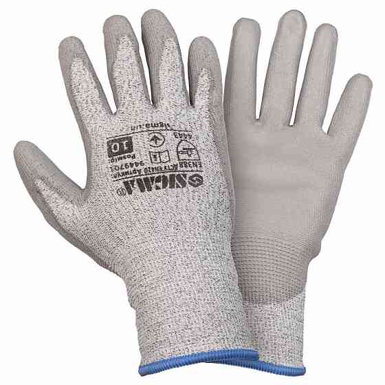 Рукавиці трикотажні Антипоріз з частковим ПУ-покриттям р10 (сірі манжет) SIGMA (9449701) Київ