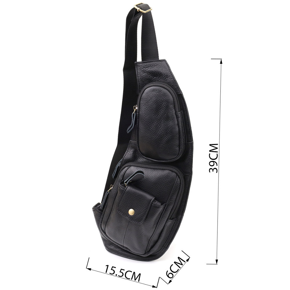 Чоловіча сумка з великою кількістю кишень із натуральної шкіри Чорний (Vintage) Київ - фото 7