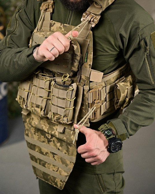 Плитоноска 4 быстрых сброса с напашником Cordura пиксель ПП4632 Одесса - изображение 6