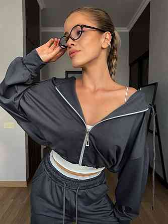 Жіночий прогулянковий костюм-двійка: кофта та штани двонитка LUX Графіт, 46/48 Одеса