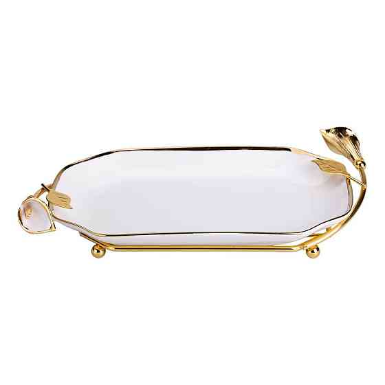 Порцелянова фруктовниця на підставці 26×15×3.5 см Біла із золотом HP-7-5 Київ