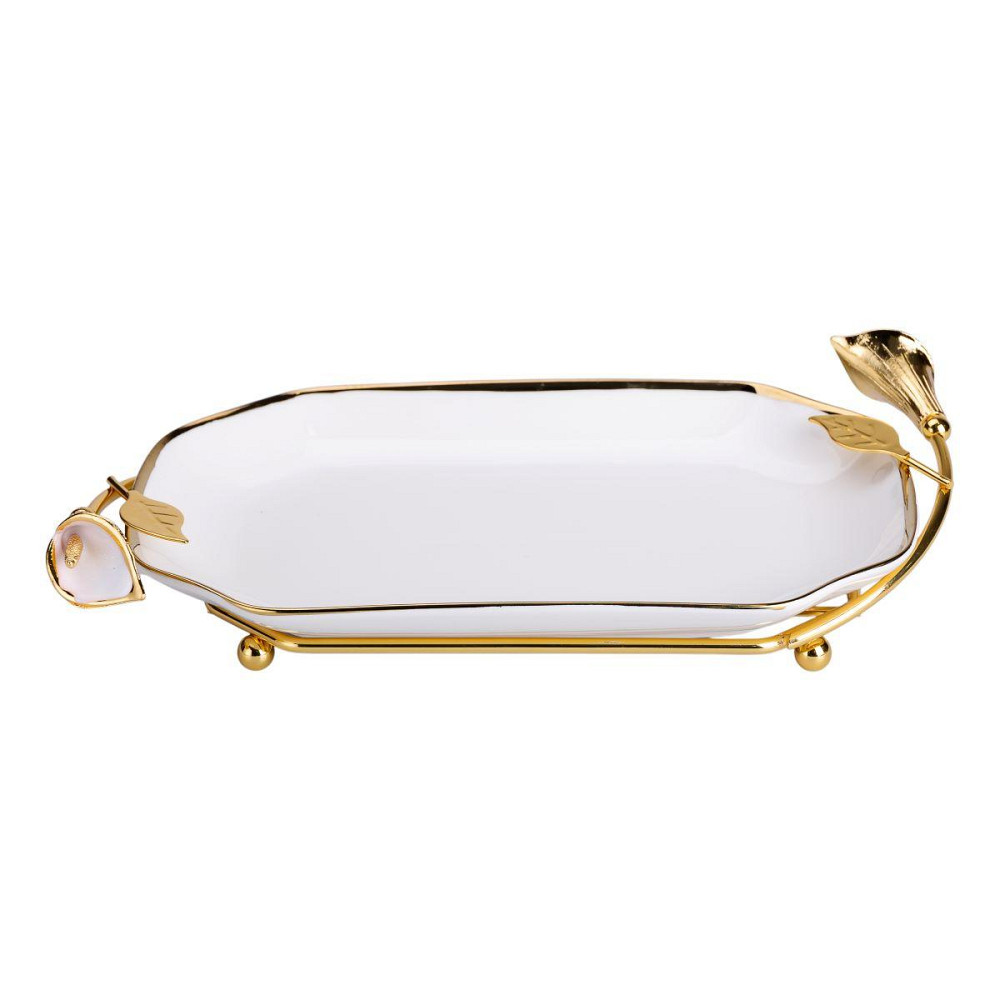 Фарфоровая фруктовница на подставке 26×15×3.5 см Белая с золотом HP-7-5 Киев - изображение 3