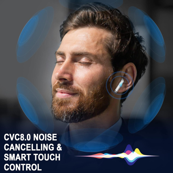 Jxrev J53 беспроводные наушники Bluetooth 5.4, 13 мм, 40 ч, ENC, IP7, LED-дисплей, сенсорное управление, Pearl White Киев