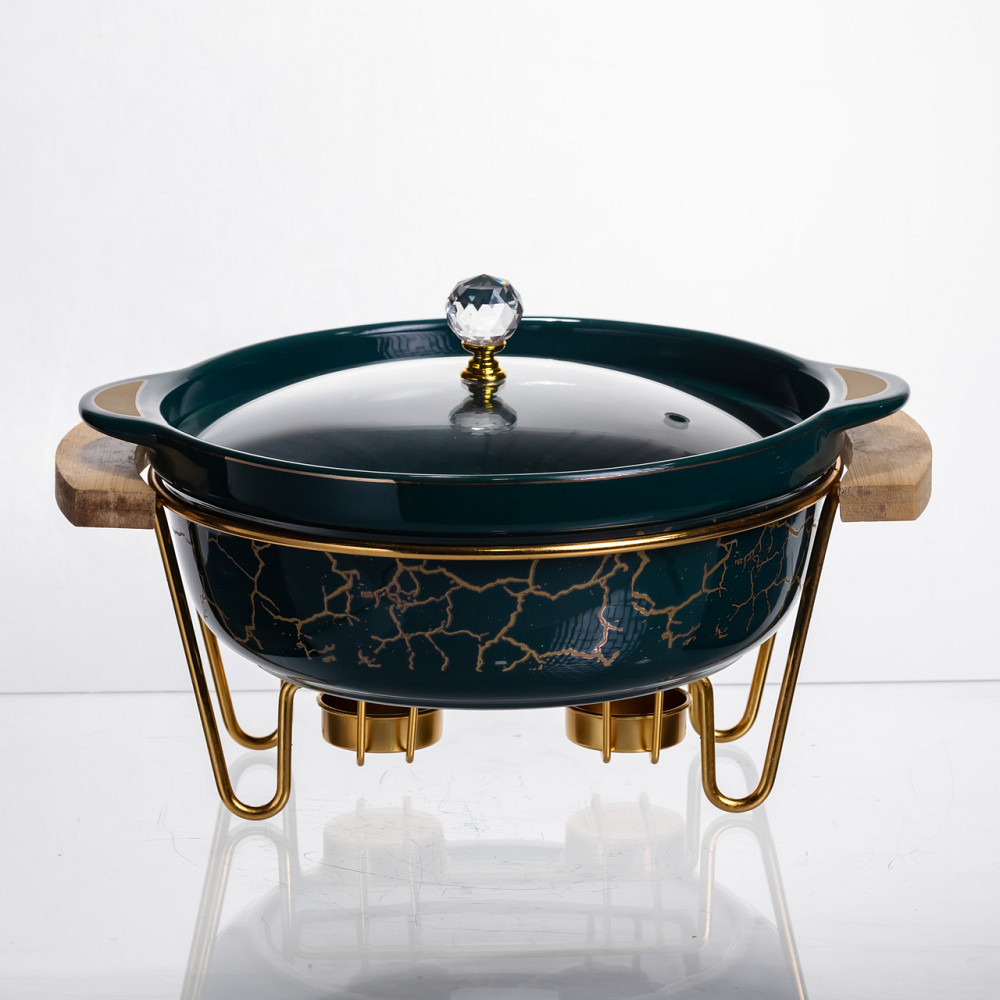 Марміт порцеляновий настільний круглий 1.3 (л) з підігрівом Зелений мармур LC-714 Коломыя - изображение 1