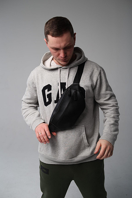 Чоловіча сумка-бананка чорна, сумка на пояс SL011 (Чорна) Суми - фото 8