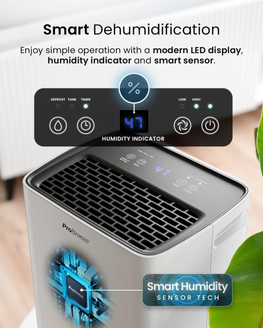 Осушувач повітря Pro Breeze 12 л/добу з баком 2 л, компресорний, сушіння білизни, таймер, датчик вологості, дефект Київ - фото 8