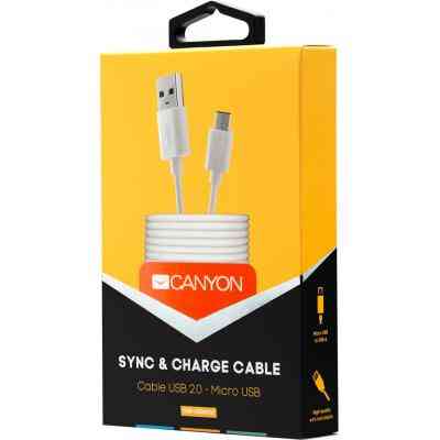 Дата кабель USB 2.0 AM to Micro 5P 1.0m White Canyon (CNE-USBM1W) Винница