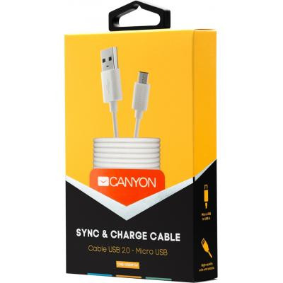 Дата кабель USB 2.0 AM to Micro 5P 1.0m White Canyon (CNE-USBM1W) Винница - изображение 3
