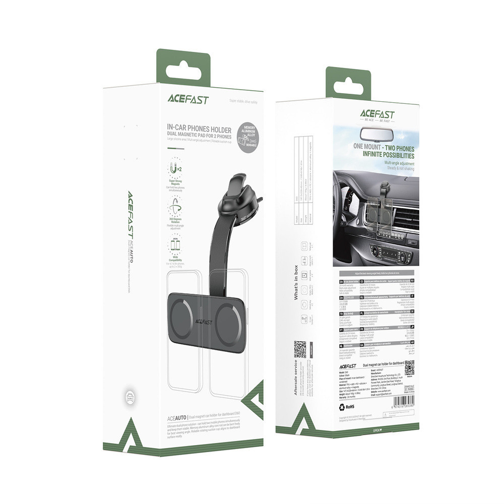Автомобильный держатель для телефона ACEFAST D60 dual magnet car holder for dashboard Black Одесса - изображение 2