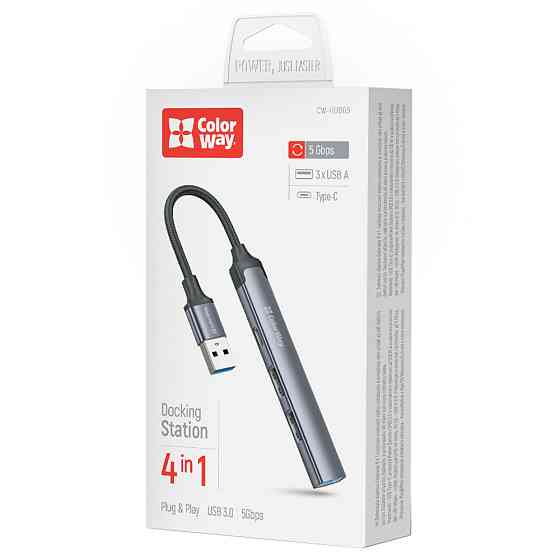 Хаб USB 3.0 -> 2xUSB 2.0+1xUSB 3.0+1xUSB-C Grey ColorWay Вінниця