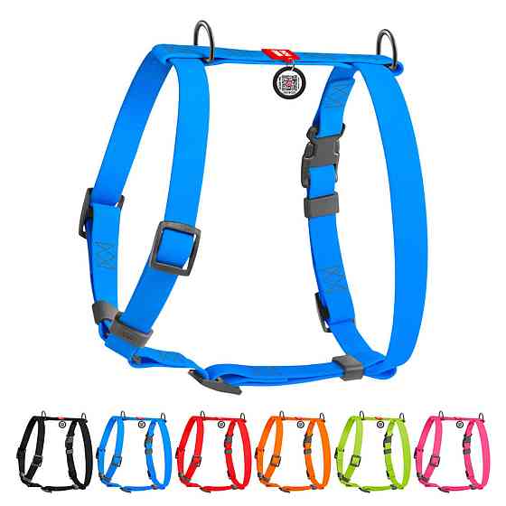 Шлея для собак водостійка анатомічна Н-подібна WAUDOG Waterproof з QR-паспортом, пластикова пряжка-фастекс, L, Ш 25 мм, А 50-85 см, В 60-100 см, блаки Київ