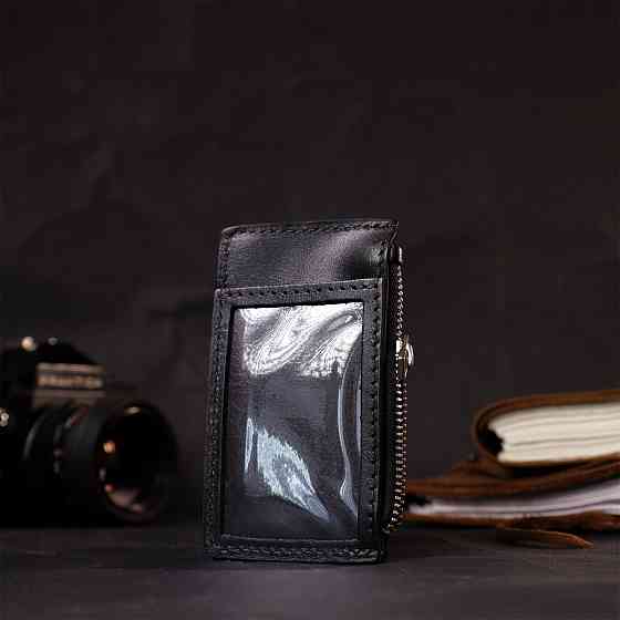 Интересный картхолдер с держателем для Apple AirTag из натуральной кожи GRANDE PELLE 11628 Черный Киев