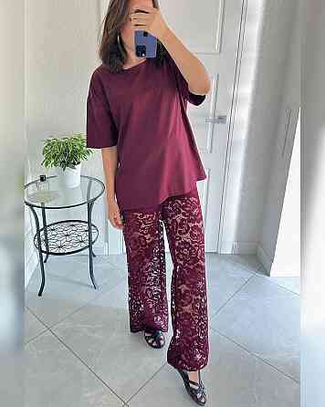 Женский романтичный и одновременно стильный костюм двойка: футболка и штаны софт + турецкий гипюр 42/46, Марсал Одесса