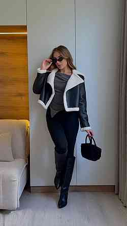 Женская укороченная дубленка в американском стиле Черный, 44/46 Одесса