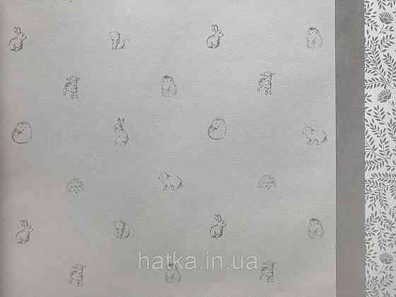 Шпалери флізелінові дитячі Lutece Tartine et Chocolat біла основа сірі мишки їжачки баранці зайчики Київ