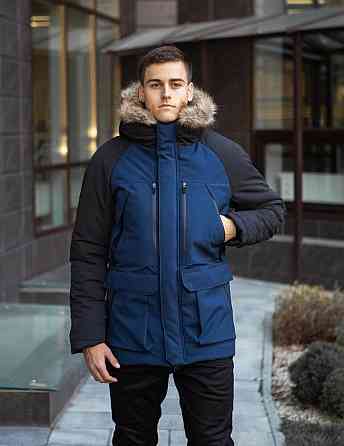 Парка мужская зимняя средняя на коттоне с капюшоном Pobedov seniora udacha Киев