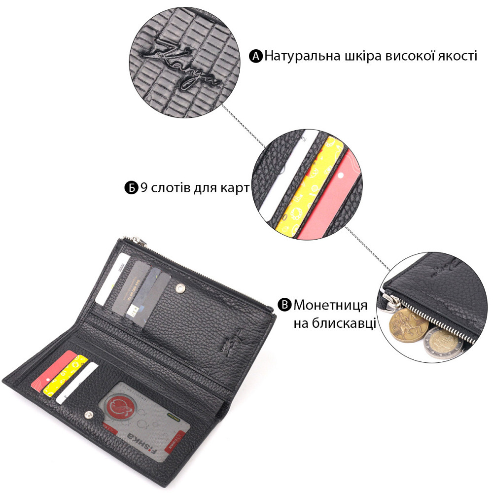 Современный складной бумажник из натуральной фактурной кожи KARYA 21129 Черный Киев - изображение 4
