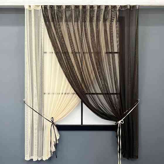 Кухонные шторки VR-Textil № 101к с подвязками Венге с бежевым 330х170 см (52-1221) Киев