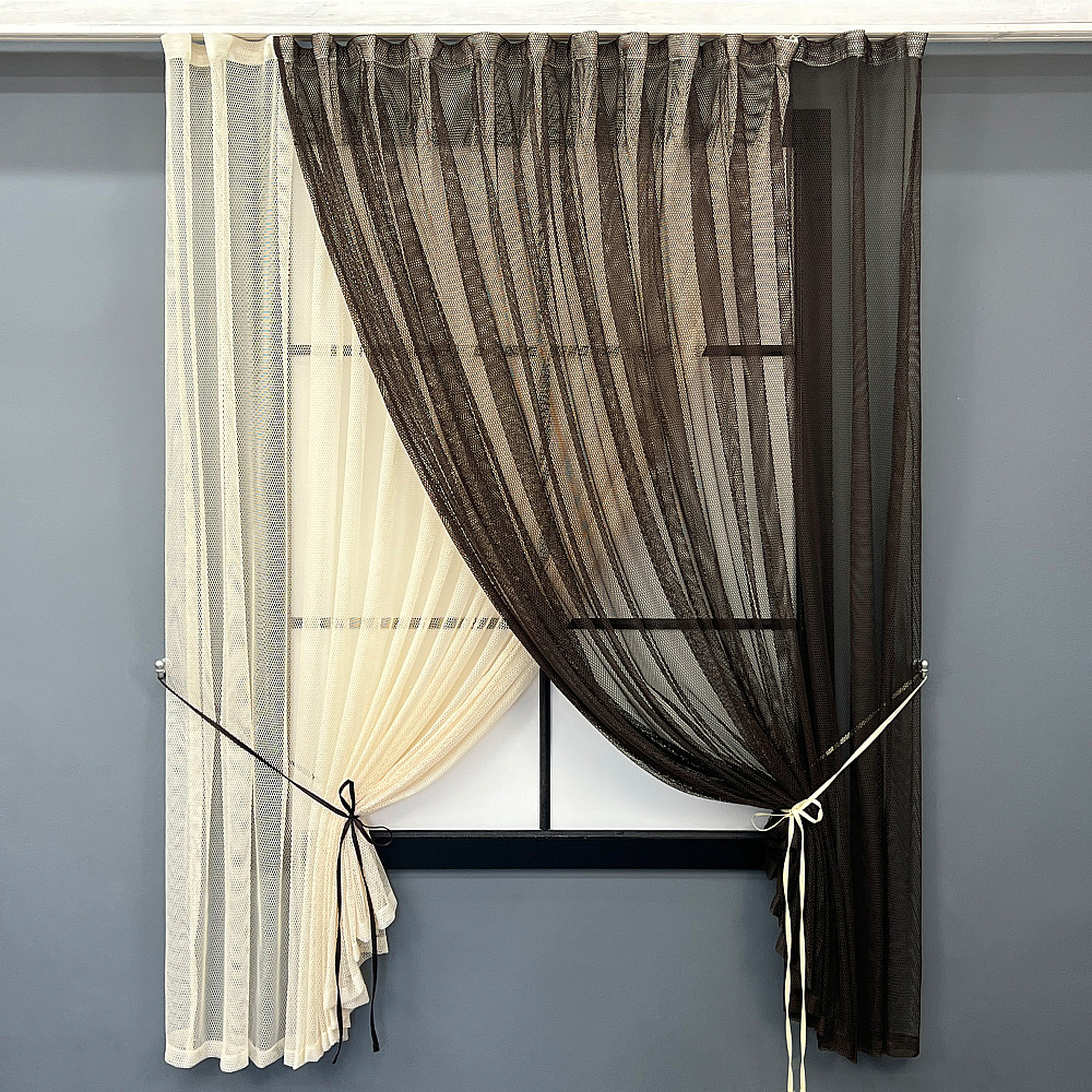 Кухонные шторки VR-Textil № 101к с подвязками Венге с бежевым 330х170 см (52-1221) Киев - изображение 1