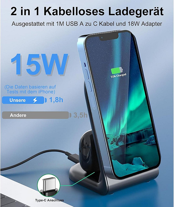 Бездротова зарядна станція 2в1 з MagSafe, зарядка для телефону і навушників iPhone, AirPods Pro 2 Samsung Galaxy Google Pixel 15Вт Київ - фото 7