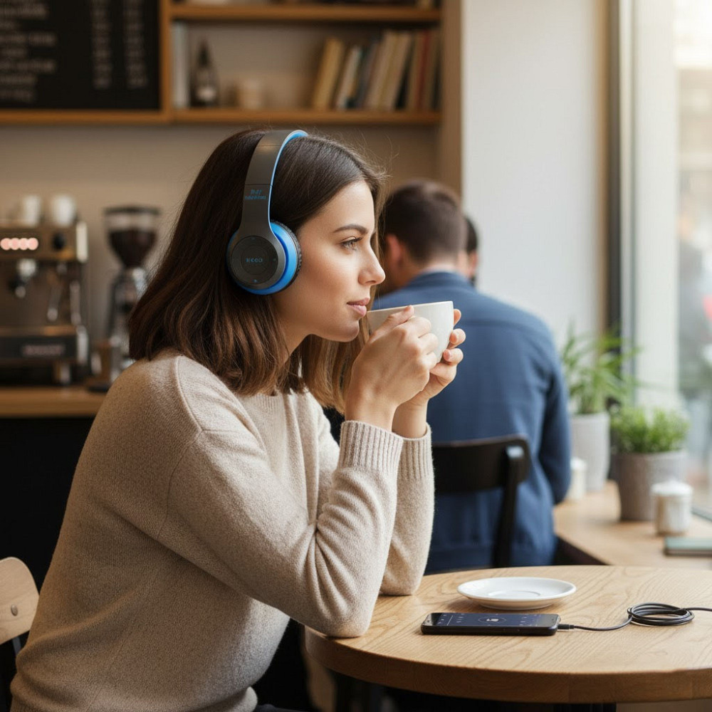 Бездротові Bluetooth-навушники з мікрофоном і Mp3 плеєром, P47, Синій/Стереогарнітура/Накладні навушники блютуз Київ - фото 5