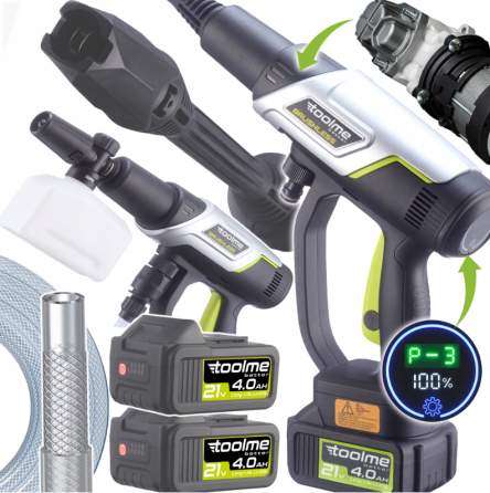 Аккумуляторная мойка высокого давления Toolme TM280 PRO BRUSHLESS 450 Вт с алюминиевой помпой, 2 АКБ 21В, пеногенератор (Польша) Киев