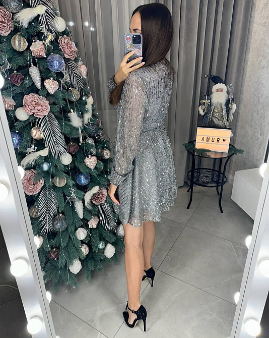 Жіноче святкова блискуча сукня міні з паєтками Сталевий, 48/50 Одеса - фото 5