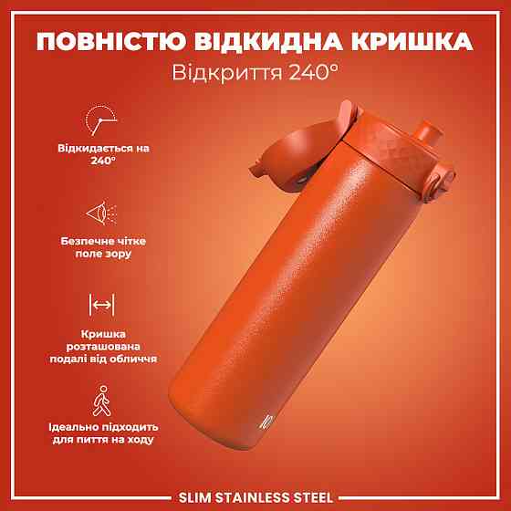 Пляшка для води металева ION8 600 мл. Stainless Steel, Hearty Orange Кам'янське