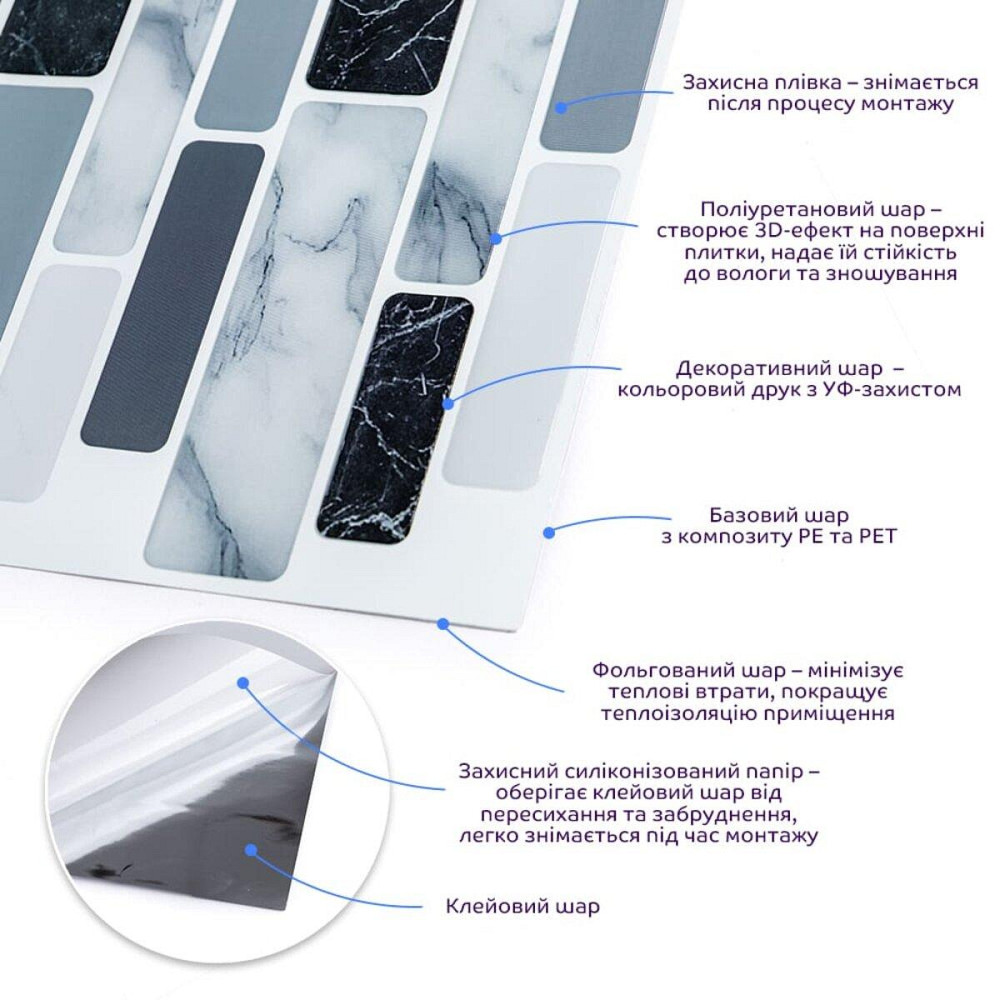 Самоклеющаяся полиуретановая плитка под мрамор 305х305х1мм SW-00001174 Киев - изображение 4