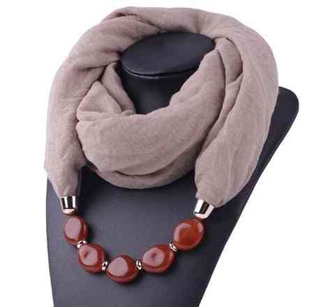 Женский шарф цвета хаки с ожерельем - длина шарфа 150см, ширина 60см, смешанный хлопок Киев