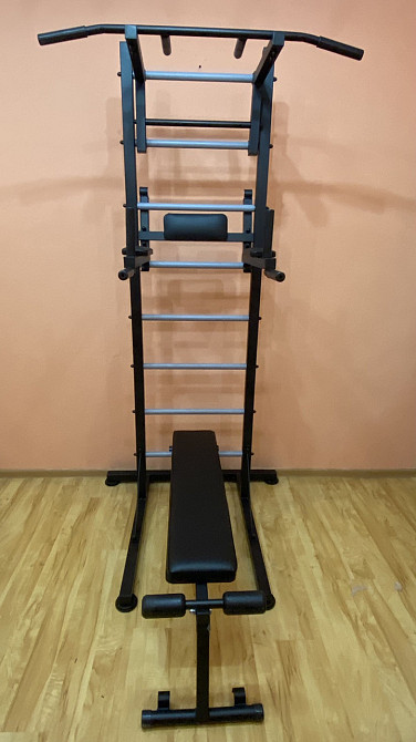 Шведская стенка передвижная Universal-Black универсальная без креплений со скамьей для пресса турник брусья Каменское - изображение 6