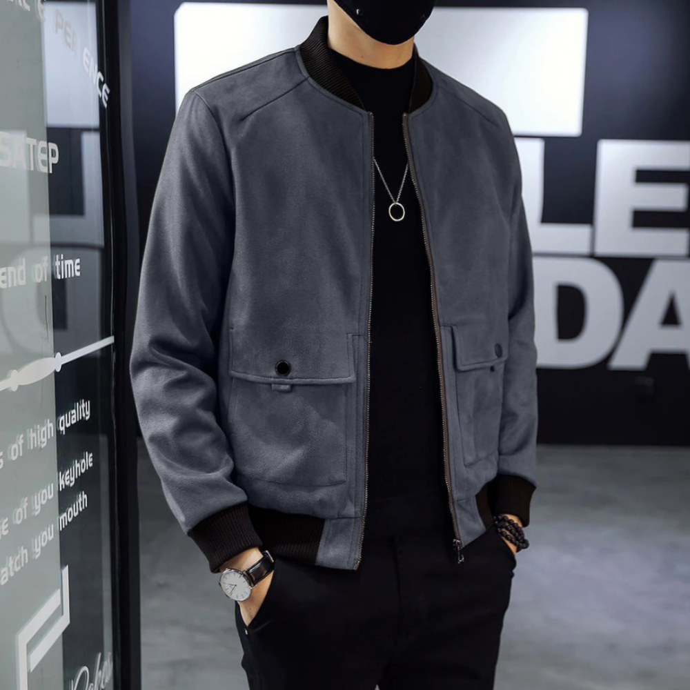 Чоловічий бомбер демісезонний замшевий на підкладці на блискавці з кишенями Весняна куртка для чоловіків графіт Одеса - фото 1