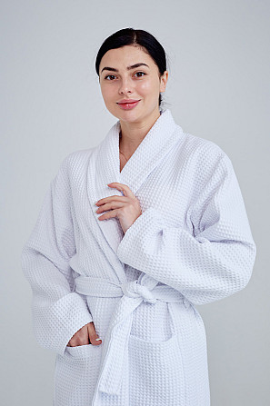 Жіночий вафельний халат Ideal Textile довгий білий Чернівці - фото 2